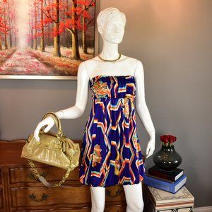 Akira Bubble Hem Strapless Tropical Print